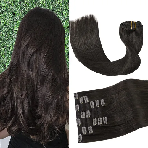 Vista 11 de Aison Extensiones de cabello con clip balayage de cabello humano real, extensiones de cabello ombre 100% de cabello humano para mujer, 12 pulgadas