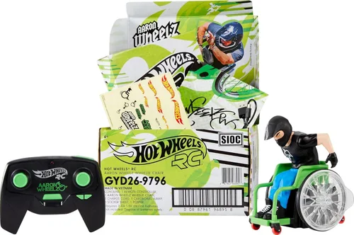 Hot Wheels RC Aaron Wheelz Wheelie - Silla de ruedas con control remoto con figura de Aaron "Wheelz" Fotheringham de motocross