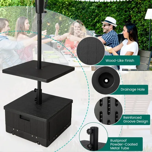 Vista 6 de Giantex Mesa auxiliar para exteriores con soporte para paraguas, bolsa con peso rellenable de 175 libras, bandeja de mesa ajustable para paraguas, 2