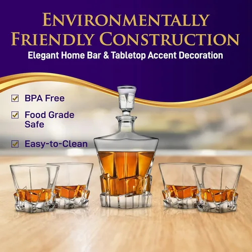 Vista 3 de NutriChef Home Bar - Juego de decantador de whisky con cuatro vasos de whisky de 27.1 fl oz, elegantemente diseñado con cristal real para un máximo