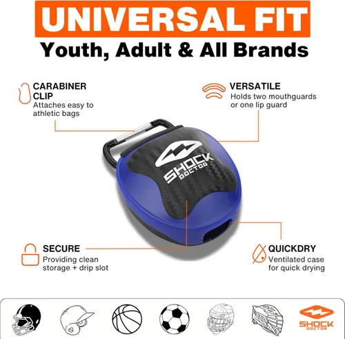 Vista 2 de Shock Doctor Funda protectora bucal, ventilada, almacenamiento universal para protector bucal, tamaños para adultos y jóvenes