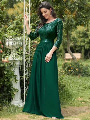 Vista 3 de Ever-Pretty - Vestido largo elegante para dama de honor, con cintura imperio, manga de 34, 07412