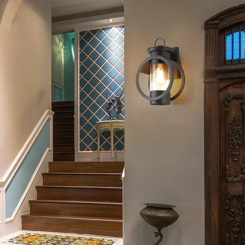 Vista 6 de Lámparas de pared para exteriores e interiores, faroles de pared impermeables para exteriores, iluminación de pared de vidrio transparente