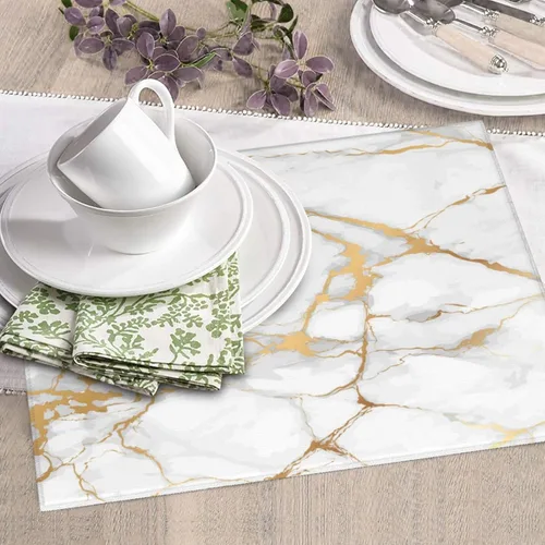 Vista 2 de Tapete de secado de platos de mármol blanco dorado para encimera de cocina, absorbente de 16 x 18 pulgadas, placa de microfibra de vidrio