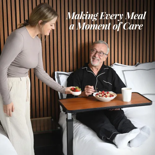 Vista 5 de Medical king - Mesa auxiliar ajustable para cama con ruedas, mesa de cabecera con ruedas, mesa sobre cama con ruedas, mesa para hospital