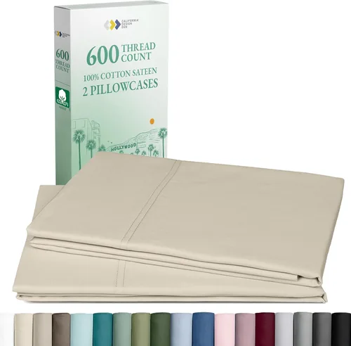 Vista 30 de California Design Den - Juego de 2 fundas de almohada lujosas y suaves con calidad de hotel, 100 % algodón, 600 hilos, fundas frescas para almohadas