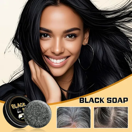 Vista 6 de Atsy Jabón en barra de cabello gris, jabón negro natural para cobertura de cabello gris, barra de champú oscurecimiento con ginseng y sésamo negro