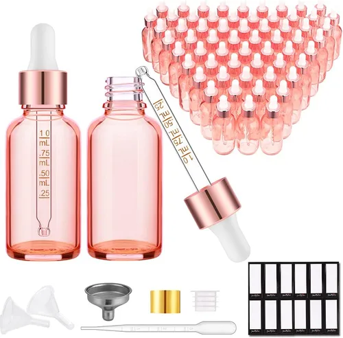 Vista 31 de PrettyCare Botellas con cuentagotas de vidrio para ojos de 2 onzas (2.1 onzas líquidas), paquete de 63 botellas gruesas vacías ámbar a granel