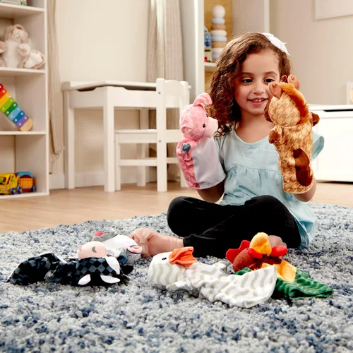 Vista 7 de Melissa & Doug Barn Buddies - Marionetas de mano, juego de 6 (vaca, oveja, caballo, pato, pollo, cerdo)