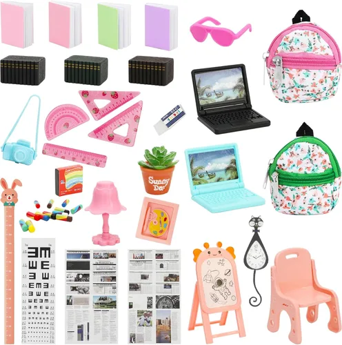Vista 8 de ONEST 50 piezas Mini Casa Escolar Suministros Mini Escolares Accesorios Escolares Casa Miniatura Casa Casa Miniatura Modelo DIY Accesorios