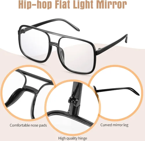 Vista 4 de Lemosae 4 piezas de disfraz de hip hop, collar con colgante de signo de dólar, anillo de cadena dorada con gafas, accesorios de rapero de los años
