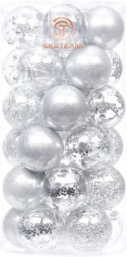 Vista 28 de Sea Team Paquete de 48 bolas de Navidad de plástico transparente inastillables, varios tamaños, adornos decorativos de Navidad con relleno delicado