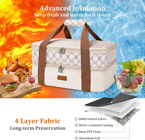 Vista 2 de Bolsa de transporte de cazuela expandible Vuudh - Bolsa de comida de doble cubierta, soporte de cazuela aislada para alimentos calientes o fríos