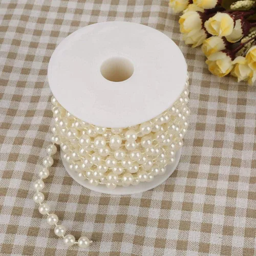 Vista 2 de 32.8 ft/roll 0.315 in Línea de Algodón Artificial Perlas Perlas Cadena Cadena Guirnalda Flores Decoración de la Boda Artesanía Perla Cadena (Beige)