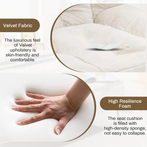 Vista 3 de Wrofly Puf con otomana, cómodo sofá grande de terciopelo con reposapiés, puf tapizado de gran tamaño con relleno de espuma viscoelástica para sala