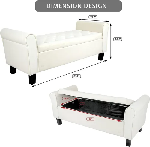 Vista 3 de Babion Banco de almacenamiento para el extremo de la cama, banco otomano de almacenamiento con botones copetudos, 51 pulgadas, banco