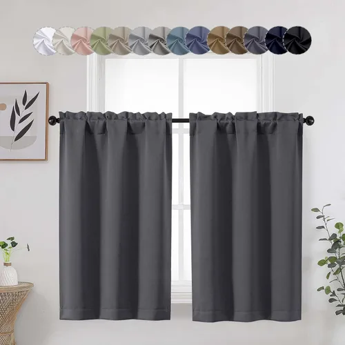 Vista 49 de Aqua Cafe - Juego de 2 paneles de cortinas opacas de 24 pulgadas de largo, con aislamiento térmico suave y sólido, para ventanas de baño, sótano