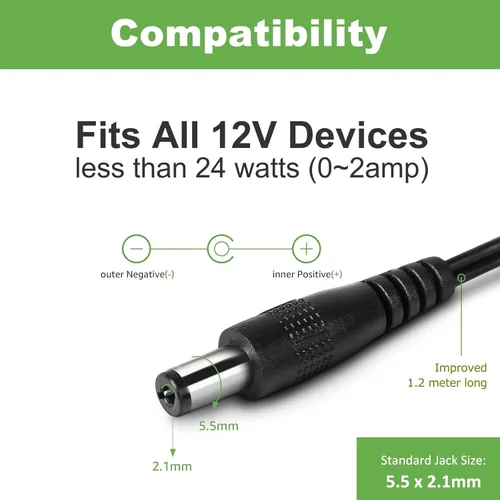 Vista 4 de SmoTecQ Adaptador de CA de fuente de alimentación de 12 V 2 A, paquete de 2 unidades, cargador de transformador de 24 W para tiras de luces LED