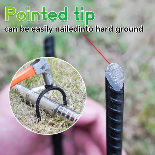 Vista 4 de Trampolín de refuerzo extra grande de 10 x 3 pulgadas, estacas de viento de seguridad, estaca en U de acero resistente, color negro