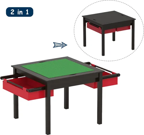 Vista 4 de UTEX Mesa de juego de construcción 2 en 1 para niños con cajones de almacenamiento y plato integrado (Espresso)