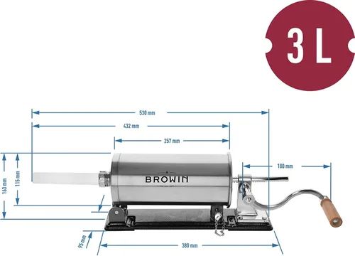 Vista 3 de Browin 311003 Máquina de embutición horizontal 6.6 lbs Stell Manual de relleno de salchichas, acero inoxidable