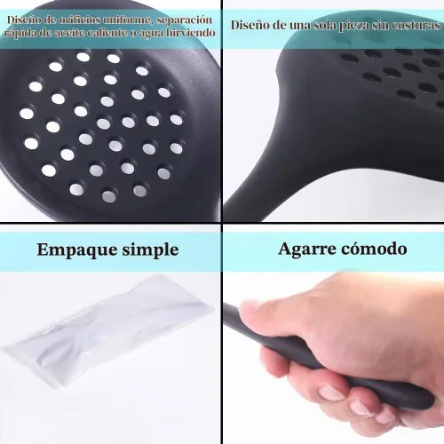Vista 6 de 77L Cuchara ranurada, espumadera con ranuras, cuchara ranurada resistente al calor, cuchara de silicona antiadherente de una pieza sin costuras