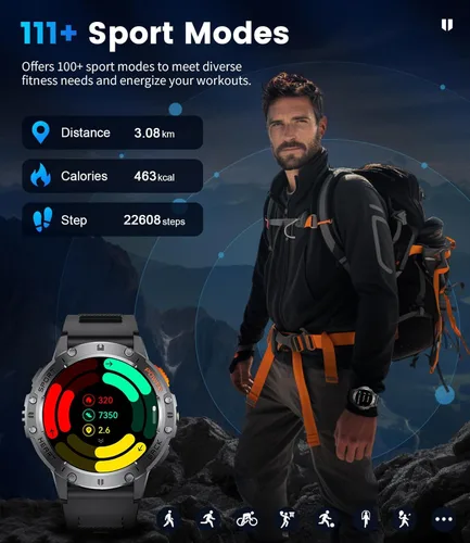 Vista 6 de Smart Watches for Men for Android/iPhone(2 Straps),1.43’’ AMOLED Display Sport Watch with 123 Sport Modes/FlashLight,5ATM Waterproof Fitness Tracker