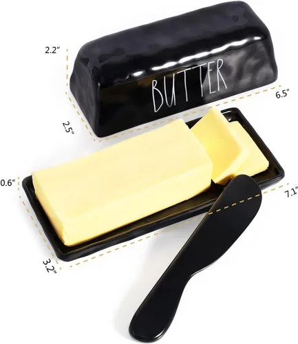 Vista 7 de TP Mantequillera con tapa, soporte para mantequilla de melamina para encimera con cuchillo, recipiente para mantequilla con tapa, irrompible