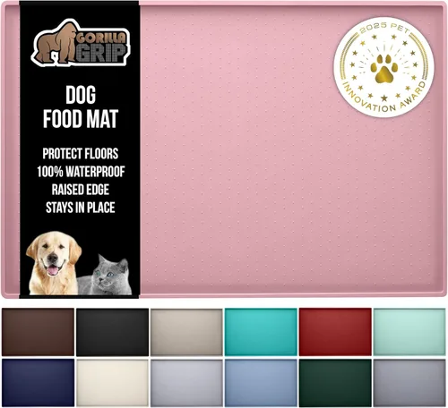 Vista 33 de GORILLA GRIP Alfombrilla para mascotas 100% impermeable con bordes elevados de silicona sin BPA, alfombrillas para comida de gatos y perros que