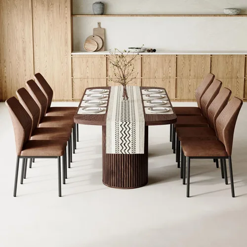 Vista 8 de Mesa de comedor extra larga de 78.7 pulgadas para 6-10 personas, mesa de cocina moderna con bases estriadas, mesa de comedor rectangular de granja