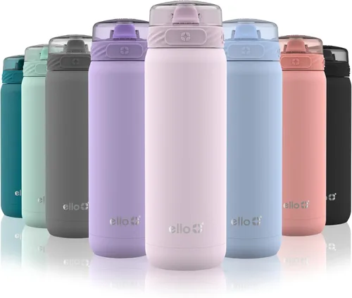 Vista 55 de Ello Cooper Twist - Botella de agua de acero inoxidable de 32 onzas con tapa popote A prueba de fugas Doble pared y aislada al vacío Asa