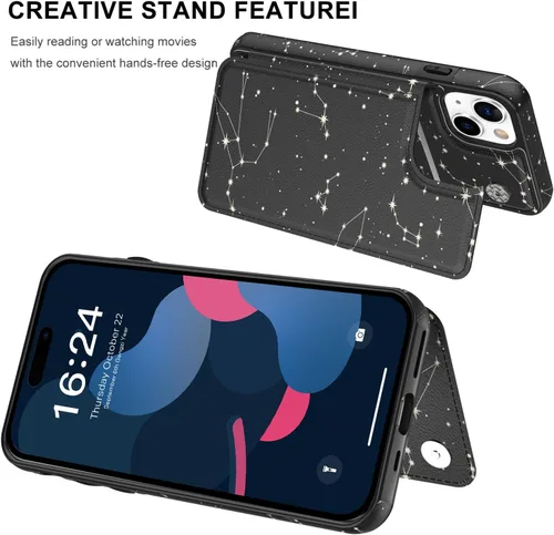 Vista 11 de LETO para iPhone 15 Pro Funda tipo cartera - Tapa tipo folio con patada - Diseños de moda - Tarjetero - Funda protectora para mujeres y niñas - 6.1