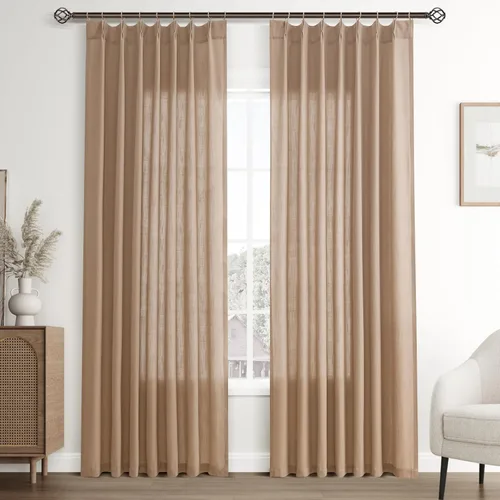 Vista 46 de Joywell Cortinas plisadas de lino de 84 pulgadas de largo, con ojales de clip y pestaña trasera, cortinas semitransparentes para filtrar la luz
