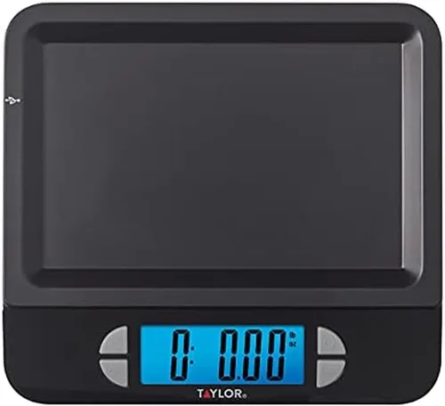 Taylor Báscula digital recargable por USB para cocina y alimentos, capacidad de 11 libras con bandeja apta para lavavajillas, cable incluido