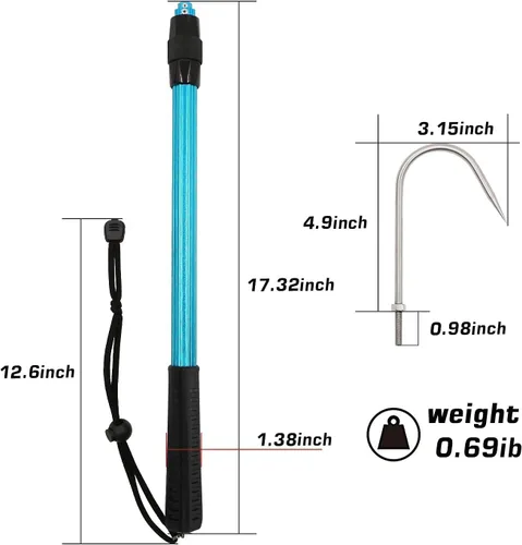 Vista 3 de Sanlike - Gaff telescópico para pesca con lanza de acero inoxidable, aparejo de pesca marina, mango suave de aleación de aluminio para herramienta