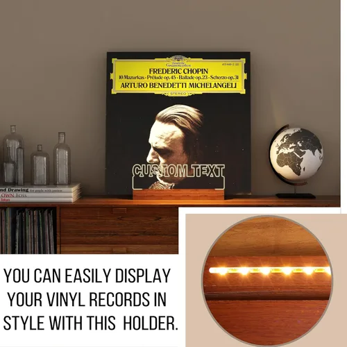 Vista 4 de YuanDian Soporte personalizado para discos de vinilo, soporte para discos de vinilo, soporte de acrílico de madera para almacenamiento de discos