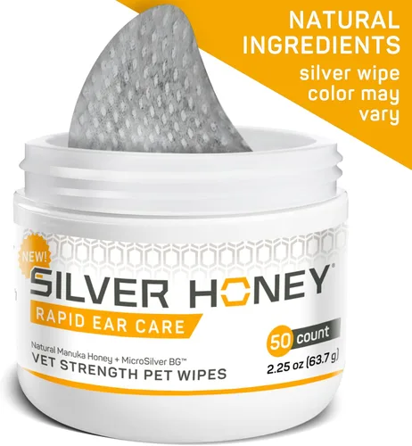Vista 2 de Silver Honey Rapid Ear Care Vet Strength - Toallitas para mascotas, 50 unidades, miel de manuka y microplata BG