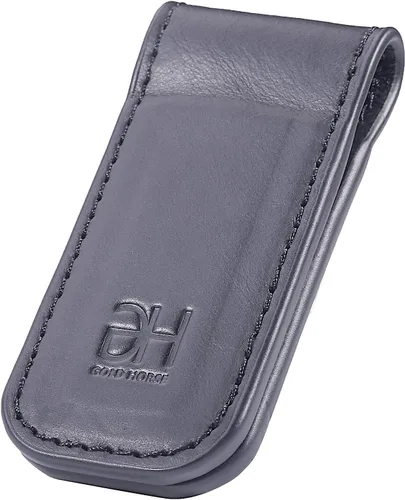 Vista 10 de Soporte magnético delgado para tarjetas de visita de cuero genuino para hombres, Negro -, Slim