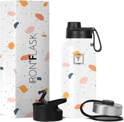 Vista 14 de IRON °FLASK - Botella deportiva de 14, 18, 22, 32, 40, 64 o 128 onzas, 3 tapas (boquilla), acero inoxidable aislado al vacío, doble pared moderna