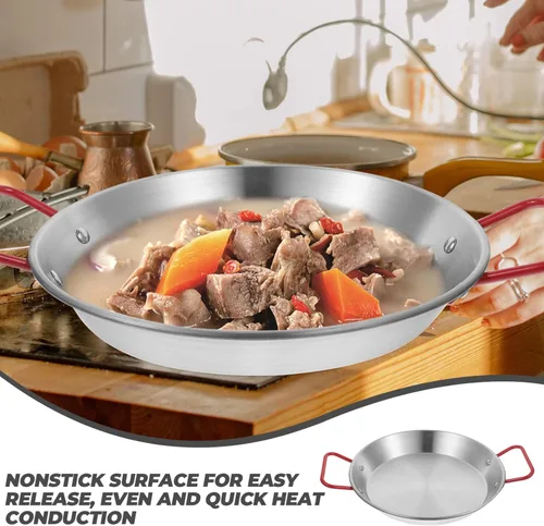 Vista 2 de Paella de acero inoxidable 7.9 in Corea fideos Ramen Olla con asa de fondo plano Sartén para freír olla caliente Olla de pasta olla instantánea