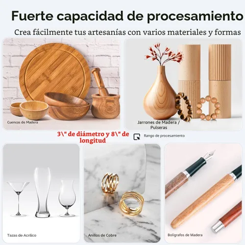 Vista 3 de Mini torno WM101A-Plus, mini torno de madera, torno eléctrico de 24 V CC 96 W, pequeño torno de sobremesa con kits de herramientas de torno