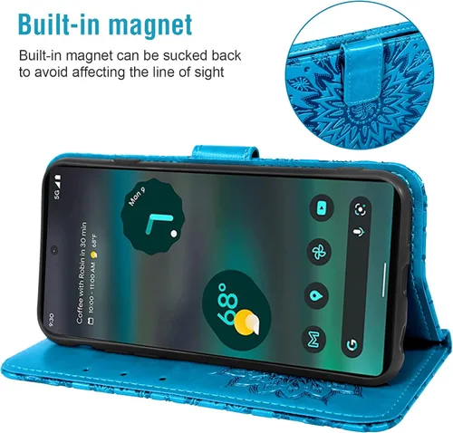 Vista 3 de Asuwish Funda de teléfono para Google Pixel 6A 5G 2022 con protector de pantalla de vidrio templado y piel de girasol, funda delgada con tapa