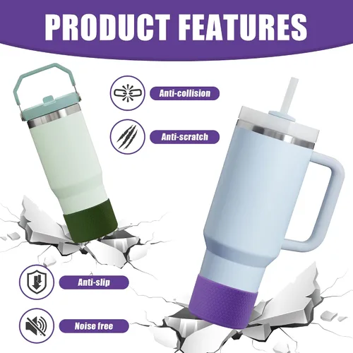 Vista 3 de Vmini Funda para vaso/botella, compatible con Stanley, Hydro Flask y más botellas de agua, funda de silicona inferior antideslizante con textura