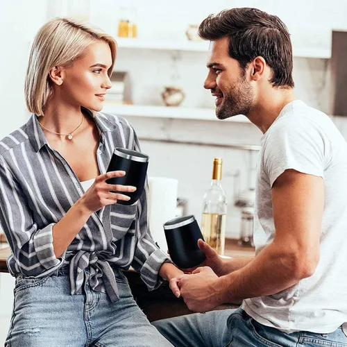 Vista 2 de Copas de vino de acero inoxidable, dos copas de vino de 12 onzas para llevar, aisladas para 5 horas calientes/10 horas frías, sin BPA, copa de vino