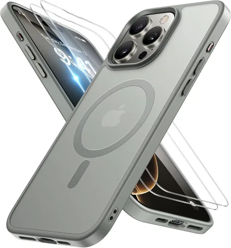 Vista 30 de Miracase - Funda magnética para teléfono 17 (compatible con MagSafe) con protector de pantalla de grado militar, funda mate translúcida antihuellas