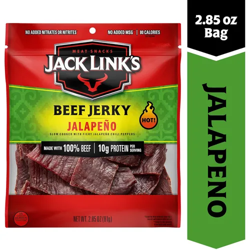 Vista 3 de Jack Link's - Carne vacuna seca, jalapeño, aperitivo sabroso, 2.85 onzas, 10 g de proteína, 80 calorías, 100% carne vacuna prémium, 96% libre