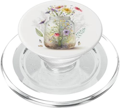 Vista 8 de Wildflower Floral Flower Mason Jar Femenine Watercolor White PopSockets intercambiables PopGrip