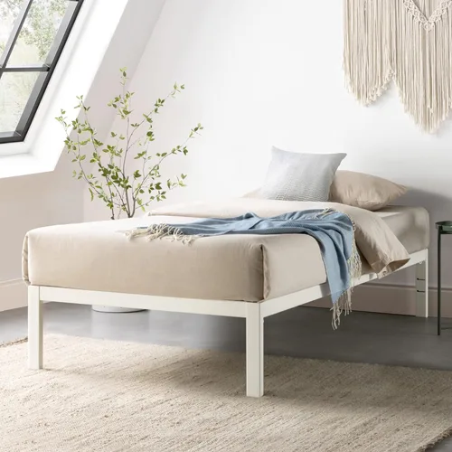 Vista 15 de Mellow Rocky Base C - Cama de plataforma de 14 pulgadas, acero blanco resistente, con listones de acero anchos patentados (no necesita somier)