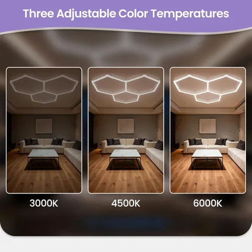 Vista 2 de Luces Hexagonales de Cochera - Luces Hexagonales Atenuables de 3 Etapas, Luz de Panal de Abeja de 6500K 17280LM para Detalles de Techo de Coche