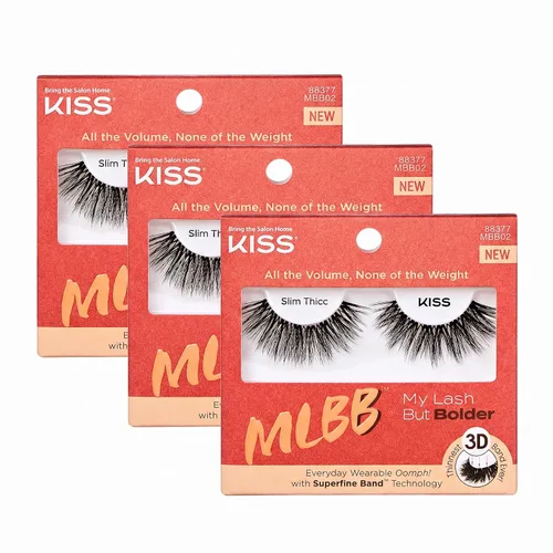KISS My Lash But Bolder - Pestañas postizas de volumen 3D, delgadas, delgadas, negras, cómodas, voluminosas, de aspecto natural, visón sintético